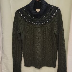St. John's Bay Dark Green Cable Knit Turtleneck Sweater